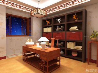 中式书房花朵壁纸装修效果图片