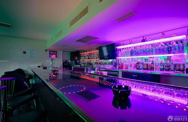 简单酒吧紫色酒吧吧台装修效果图